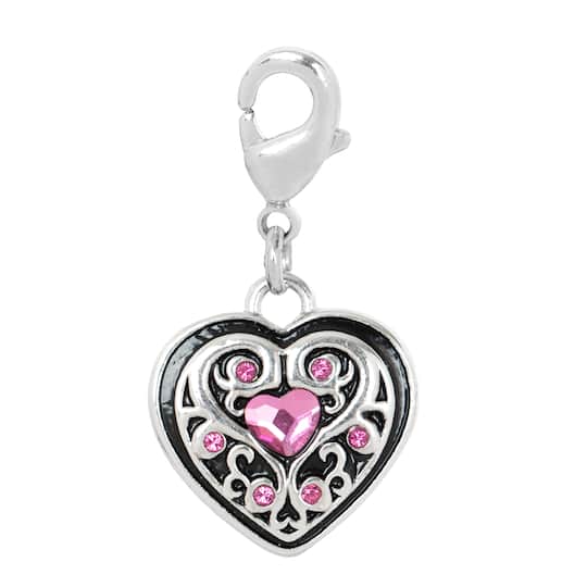 Dark Rose Filagree Heart Austrian Crystal Charm by Bead Landing™